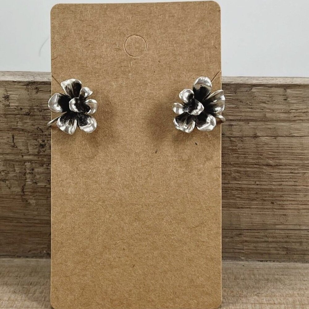 Vintage Sterling Silver Floral Screw Back Earrings Marked STERLING